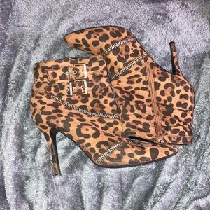 Anne Michelle Leopard Stiletto Ankle Booties
